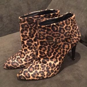 Leopard print faux fur booties stilettos